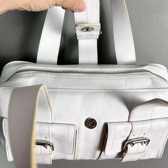Furla top handle bag white leather buckle pockets coastal minimalist elevated - Picture 4 of 15